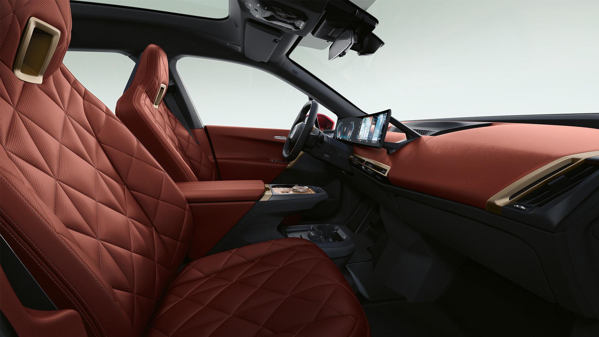 Luxurious Red Interior of a BMW iX Electric SUV
