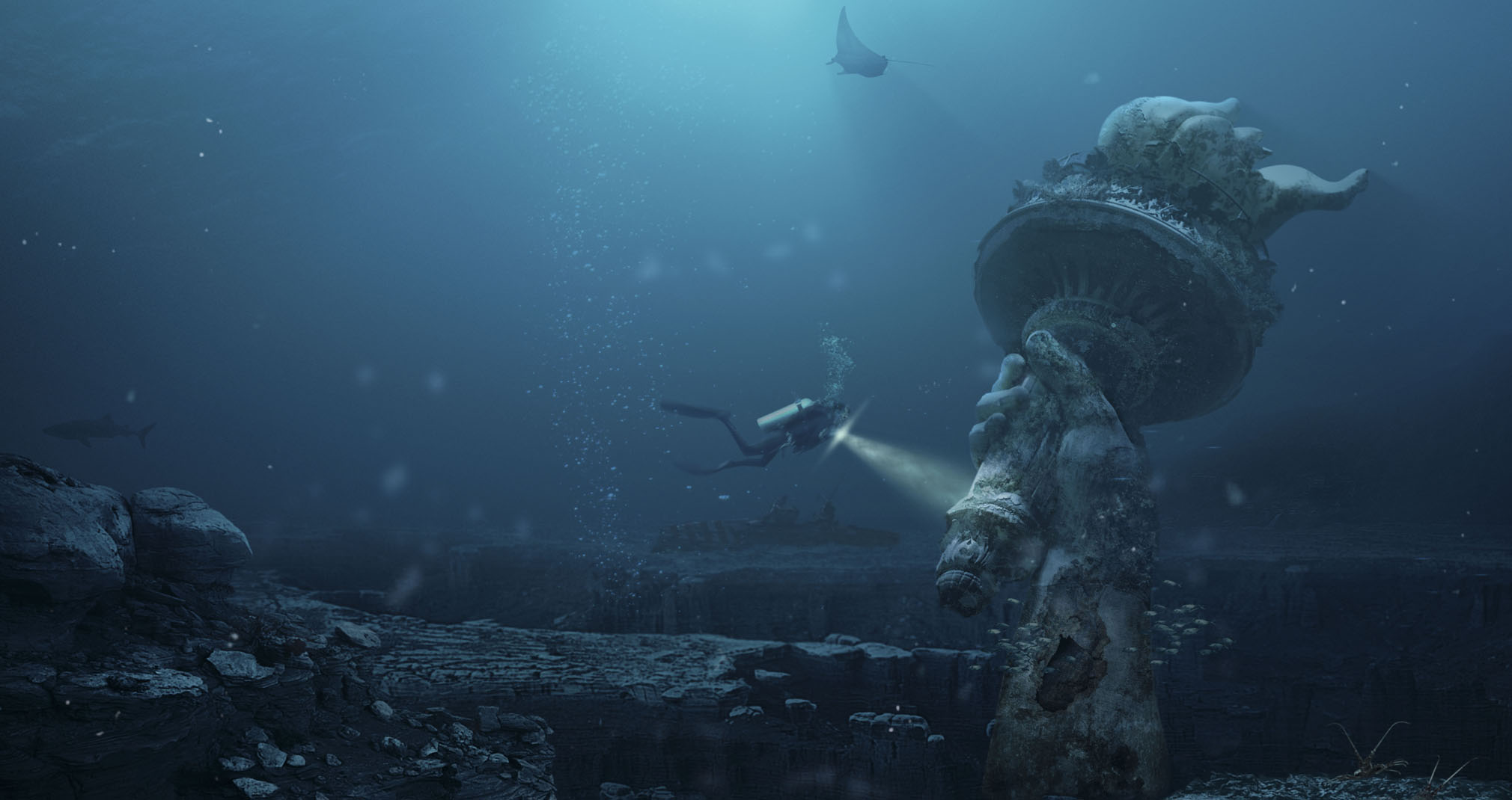  scuba diving underwater animals desktop 2020x1070 hd wallpaper 550030