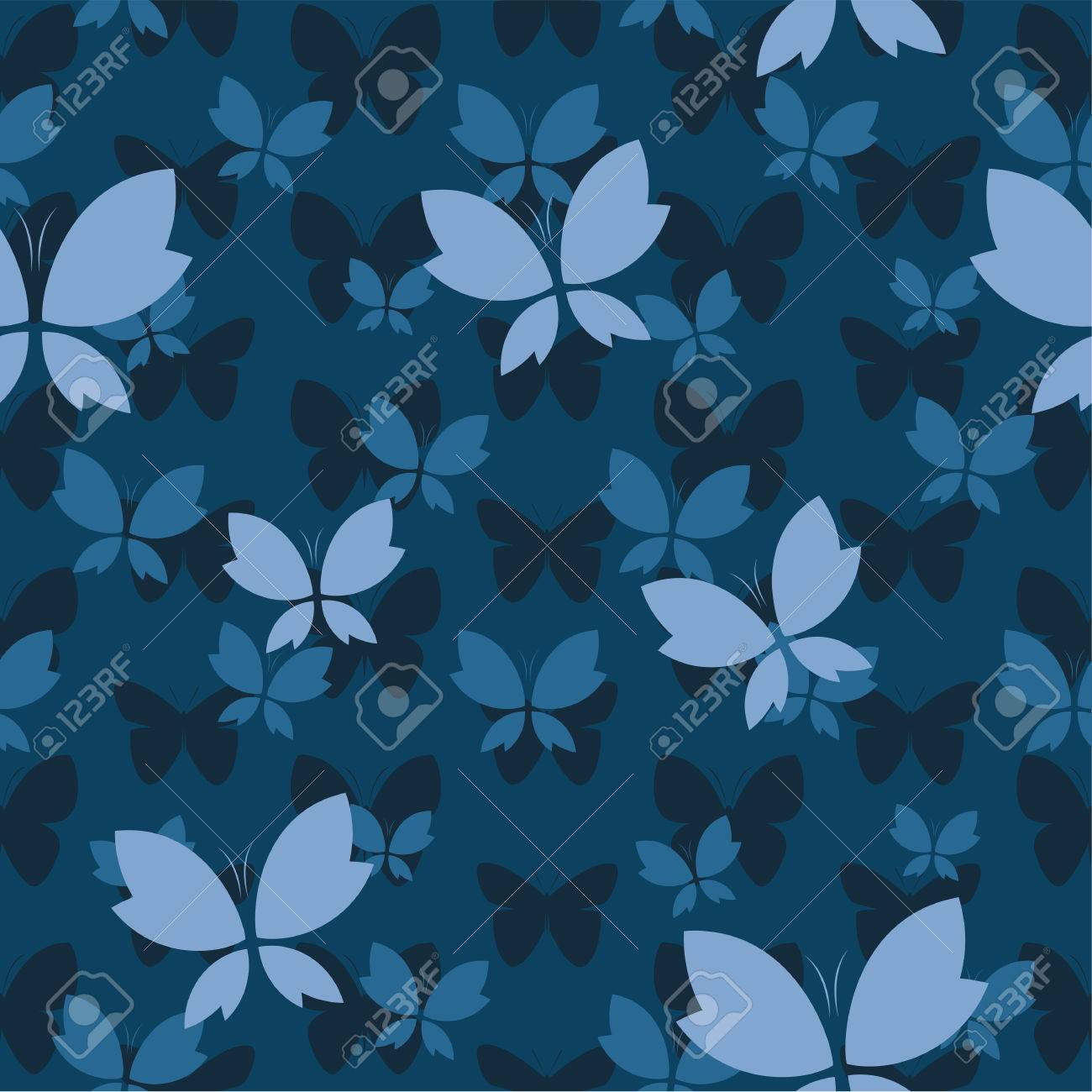 Vector Seamless Pattern With Butterfly On Dark Blue Background