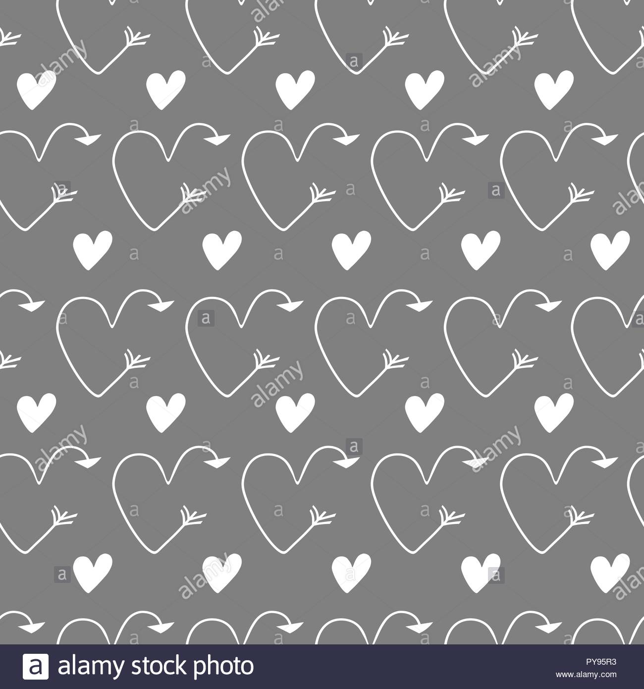 Grey Hearts In Form Of Arrows Seamless Vector Background For