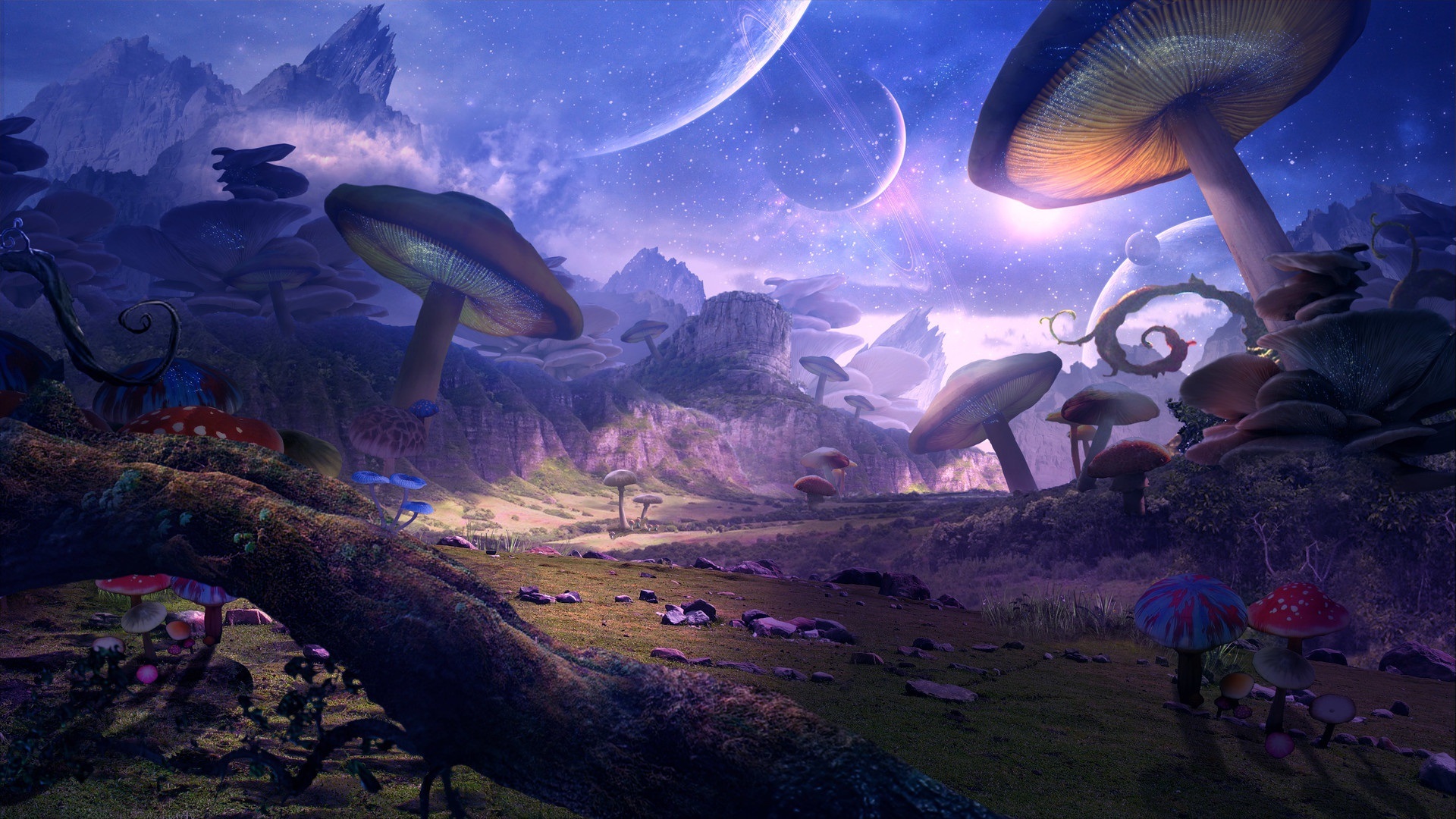 Pap Is De Parede Mundo Fantasia Planeta Cogumelos Imagens Arte Wallpaper