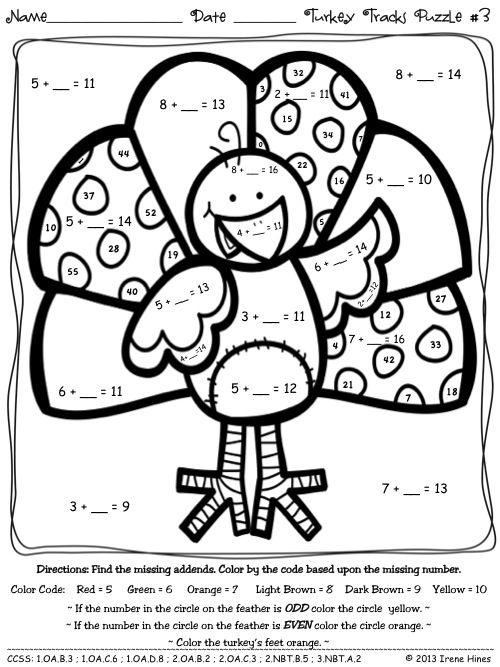 Turkey Math Coloring S On Back To School Color By Number Addition