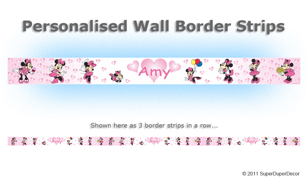  MOUSE PINK HEARTS personalised girls bedroom WALL BORDER STRIPS eBay