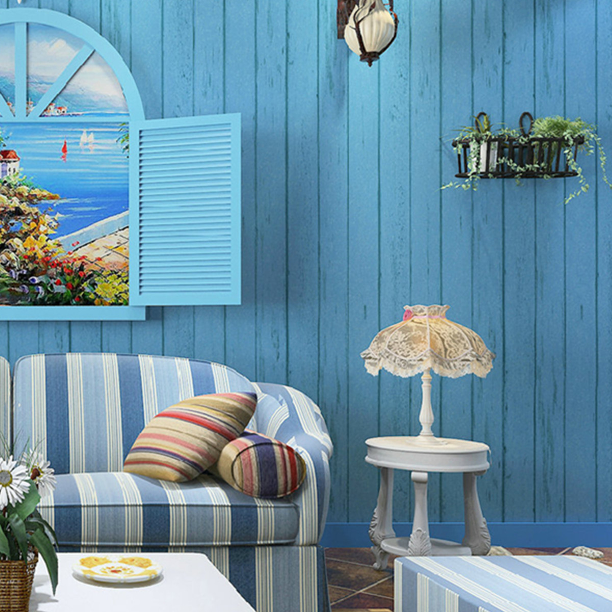 Mediterranean Style Non Woven Fabric Wallpaper Roll Diy Home Decor