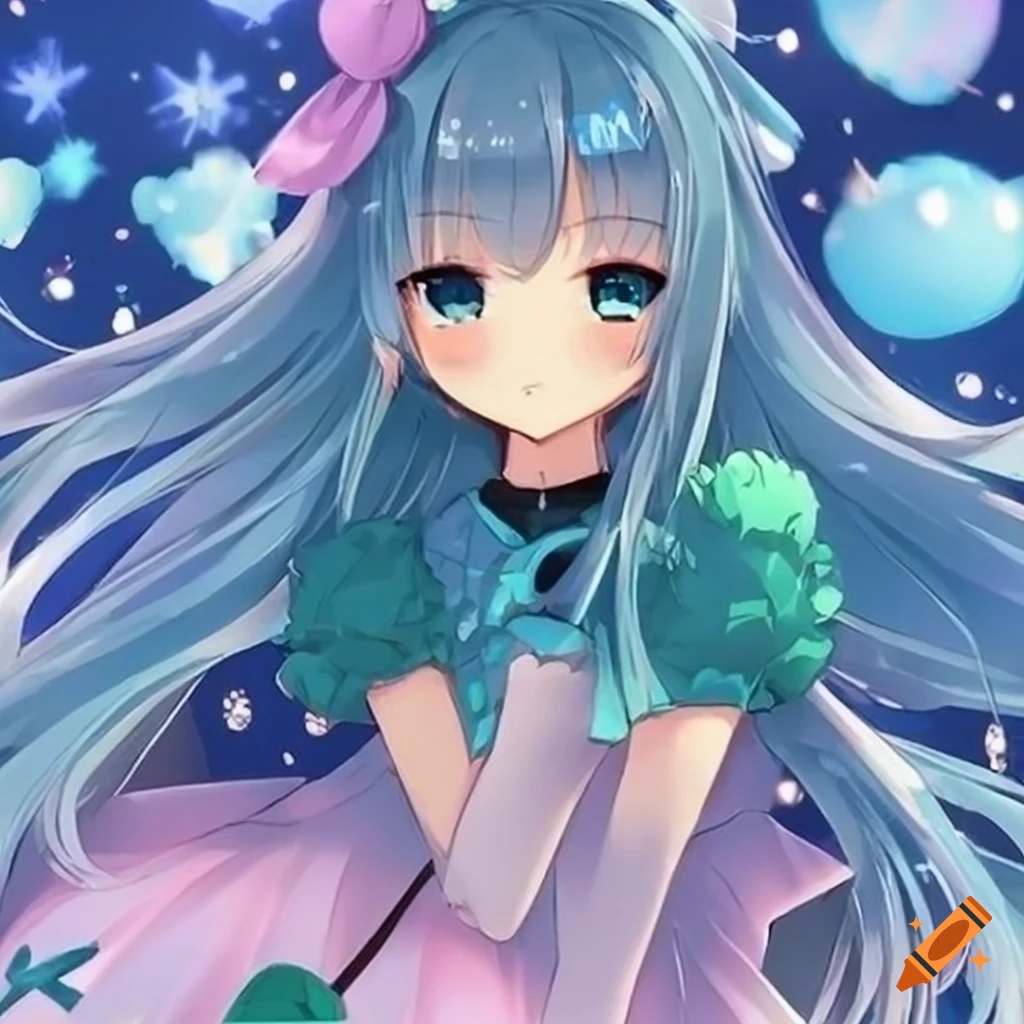 Cute Kawai Anime Girl Wallpaper With Blue Hair