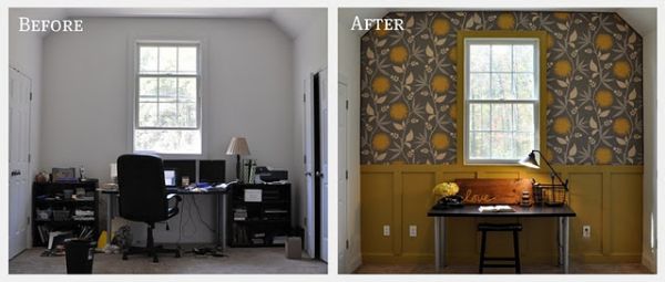 Before And After Redecorating Using Fabric Wallpaper