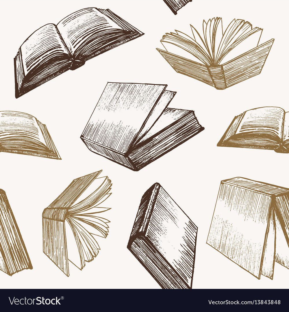 Book Hand Draw Sketch Background Pattern Vector Image