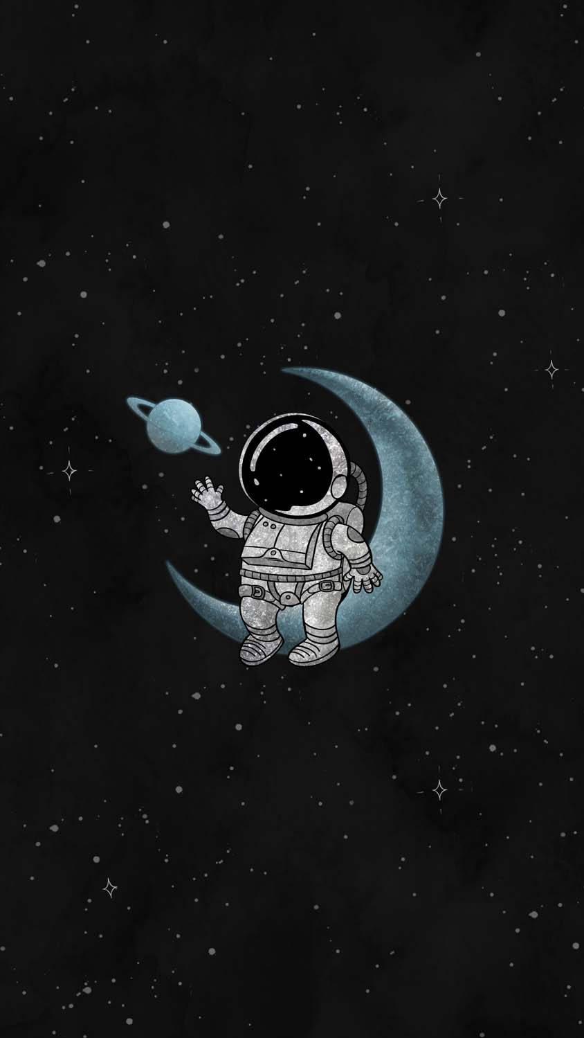 Download Cartoon Astronaut Sitting On The Moon Wallpaper