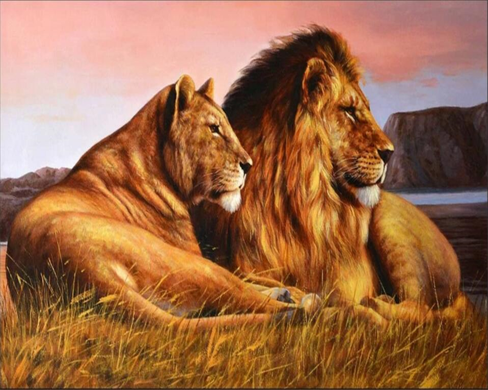Beibehang Custom Wallpaper HD African Savanna Lion Oil Painting