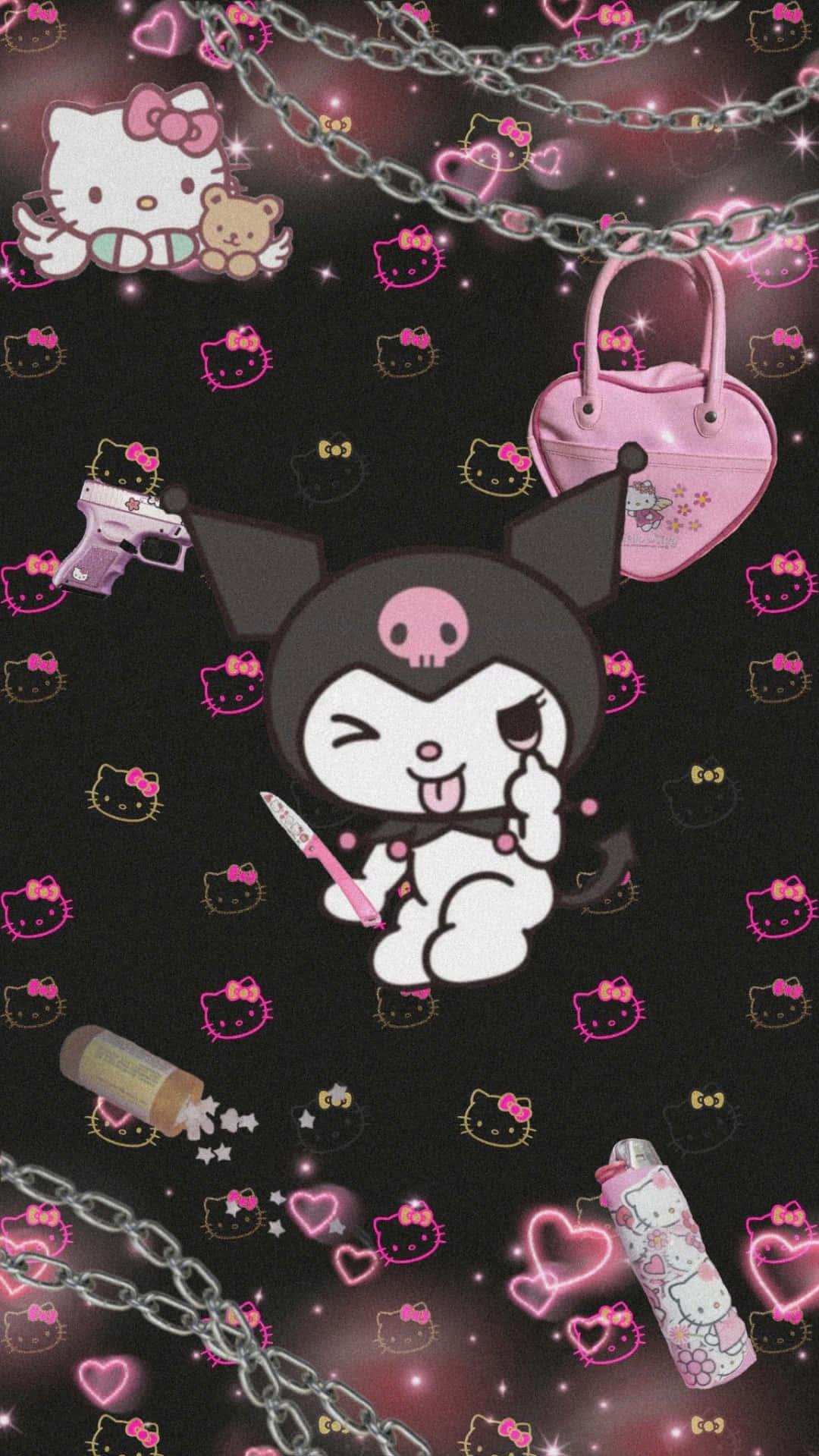 Download Emo Hello Kitty With Kuromi Wallpaper