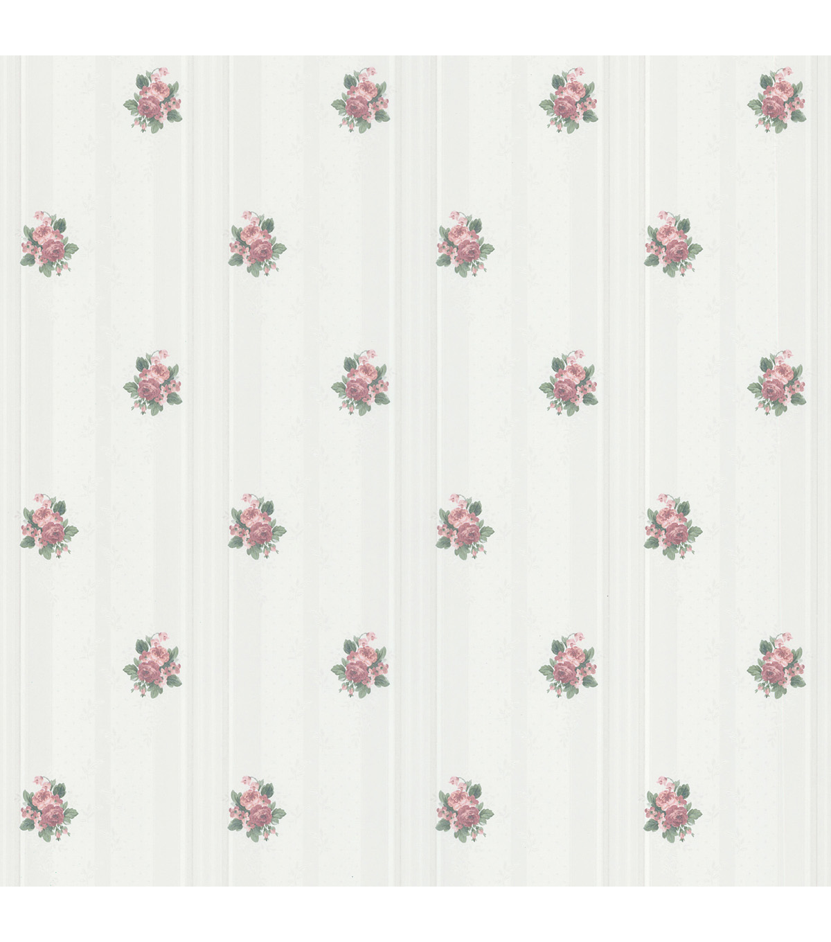 Rose Print Stripe Wallpaper Whiterose White