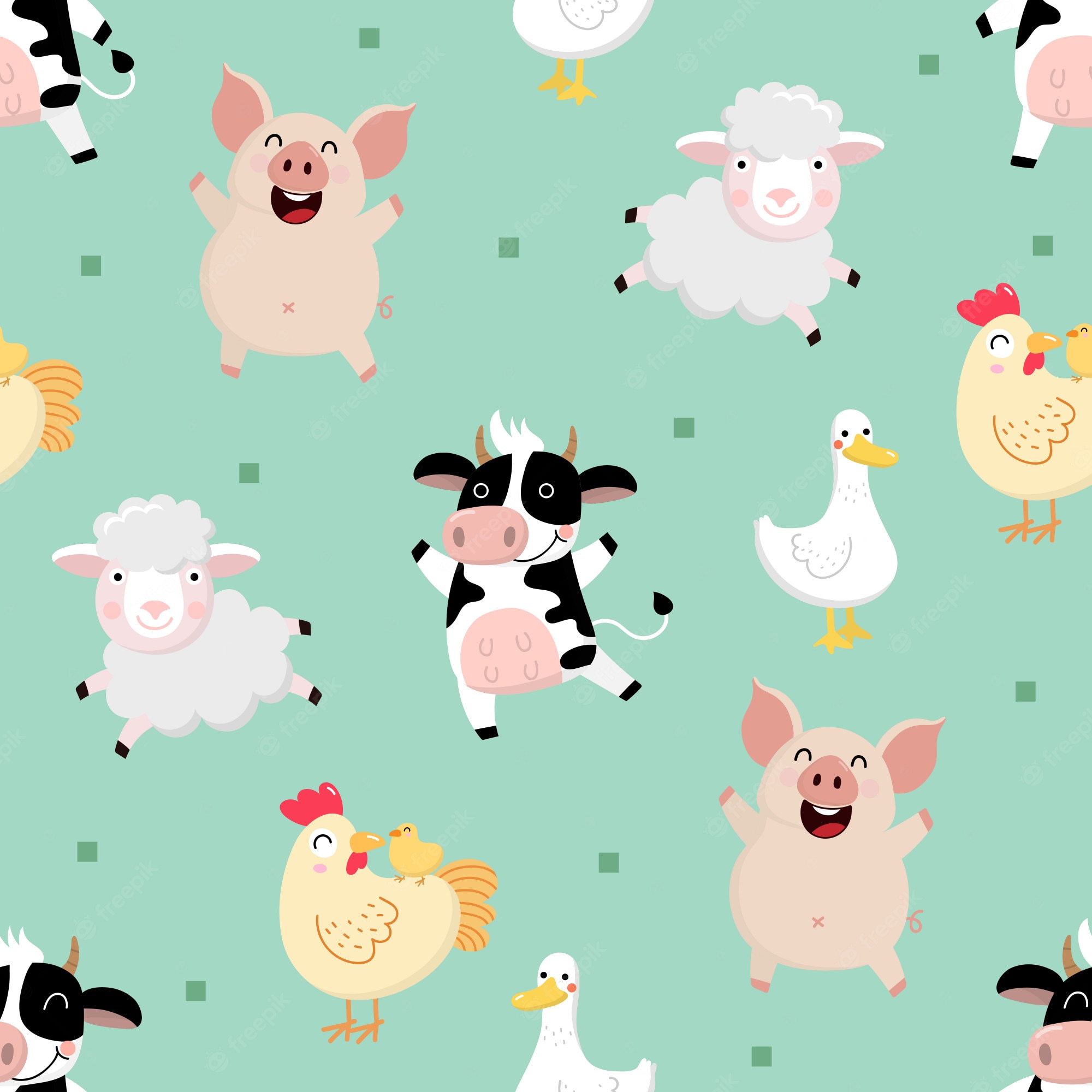 Premium Vector Farm animal cartoon character seamless pattern