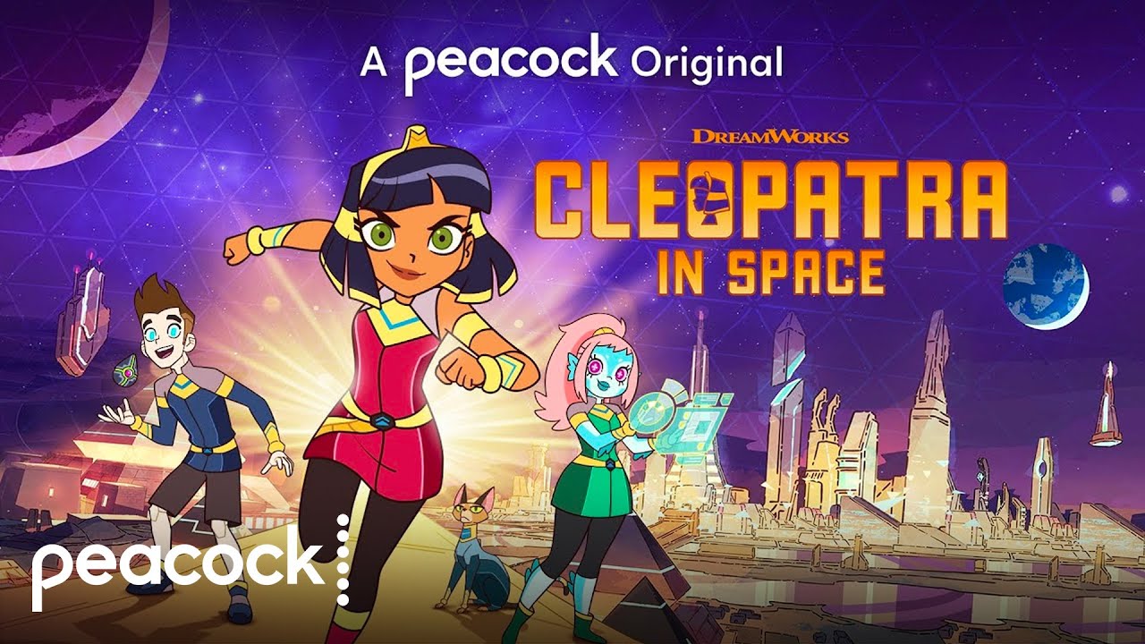 Peacock animated trailers Curious George Cleopatra in Space