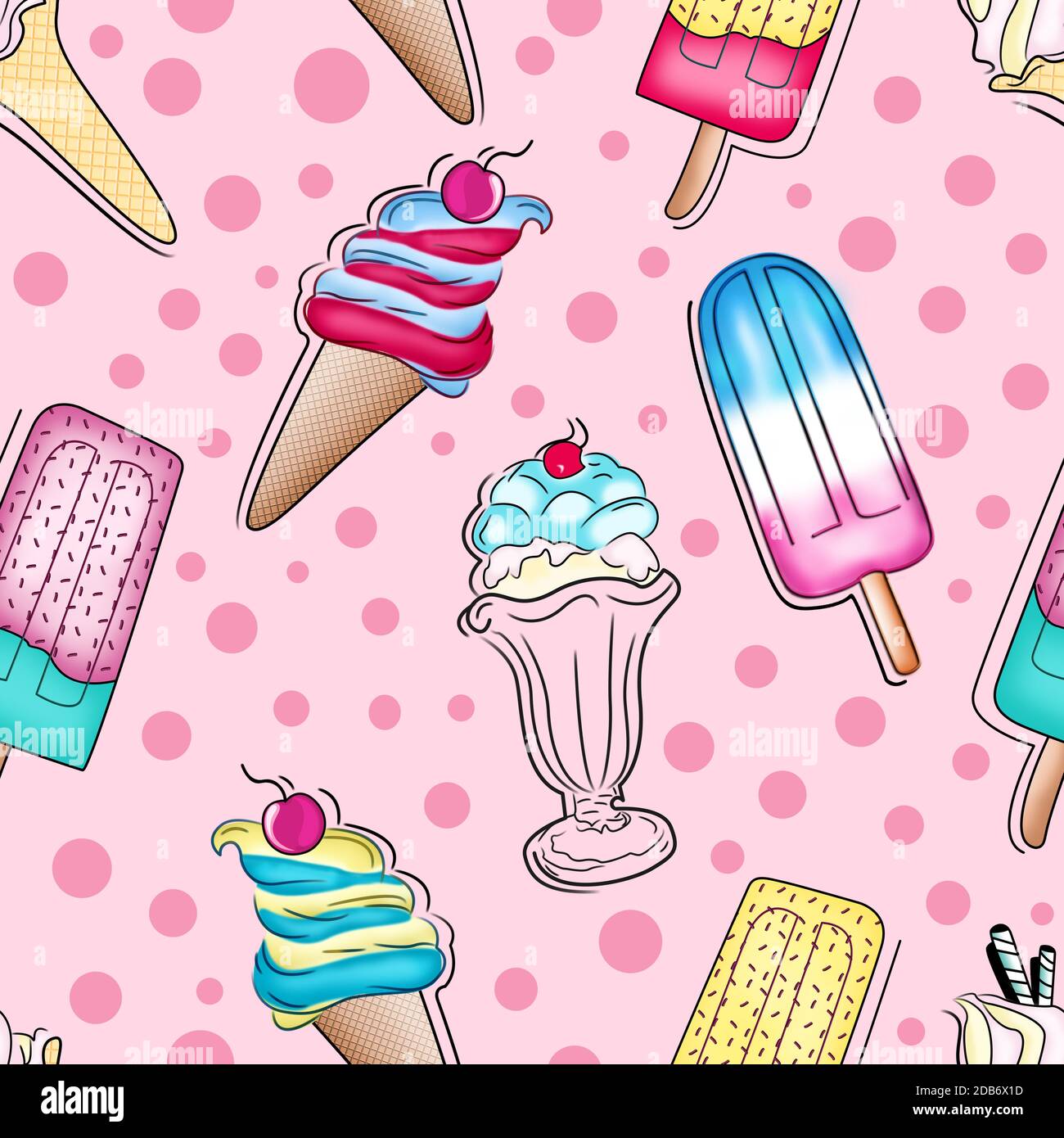 ice cream illustration pink background pattern Cute bright summer