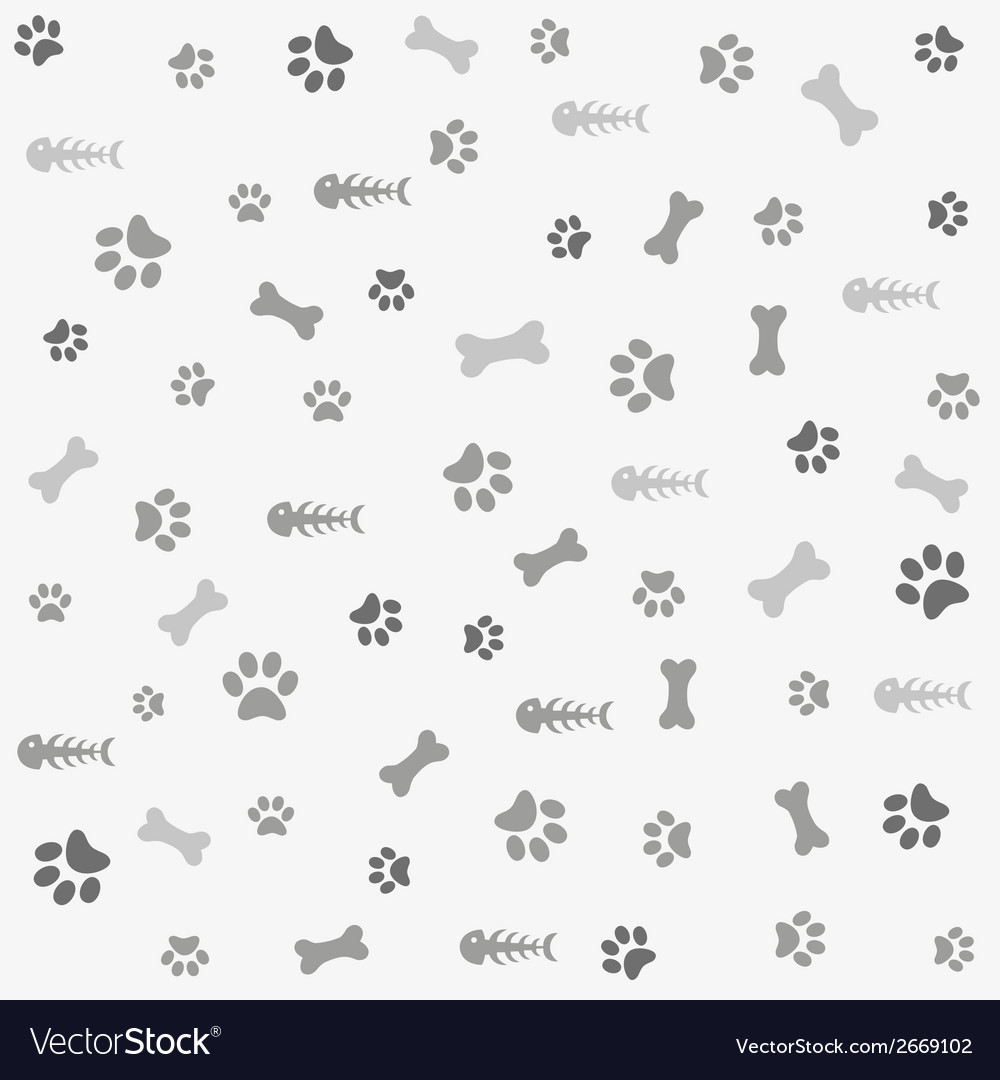 Background With Dog Cat Paw Print And Bone Vector Image