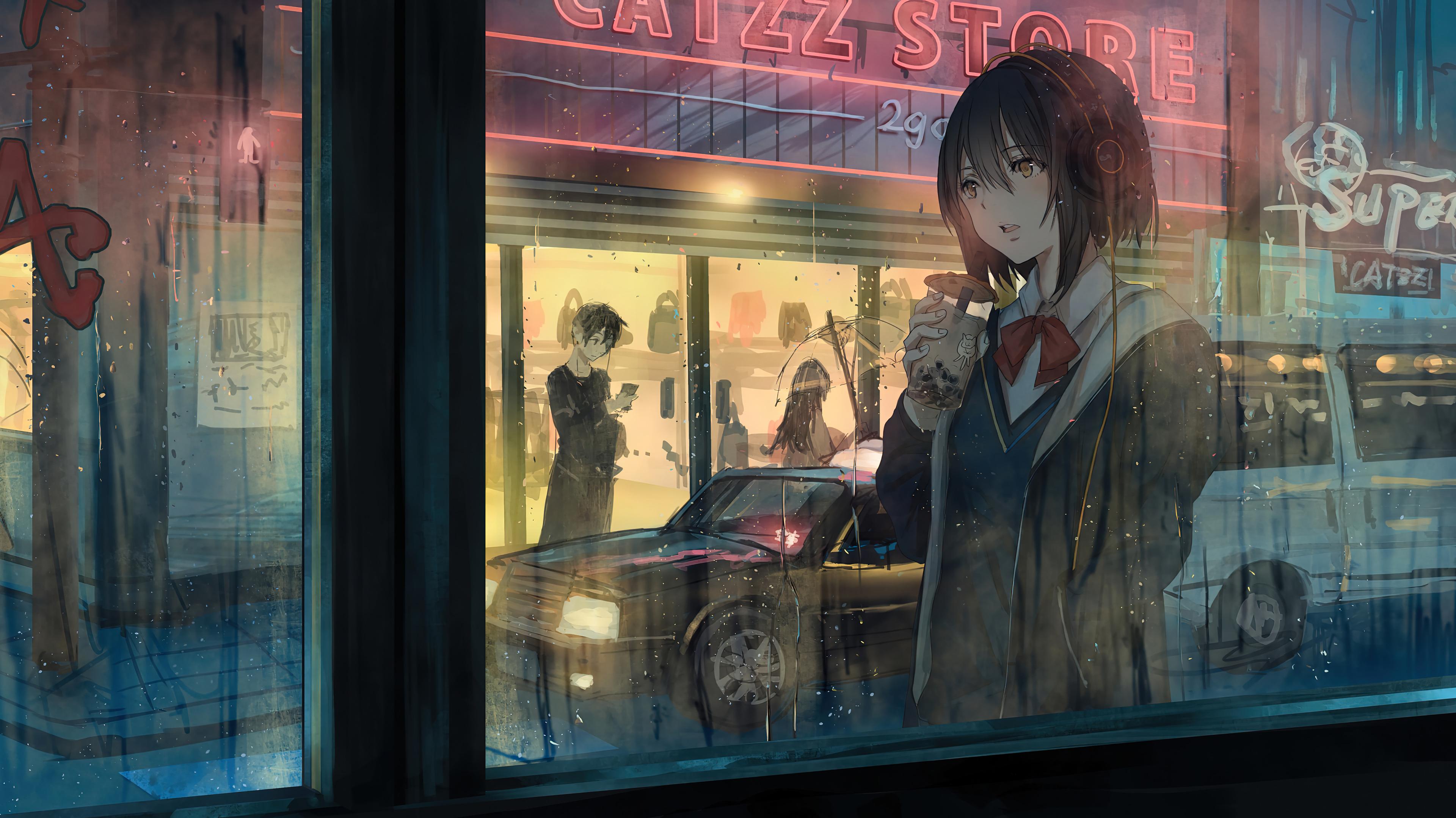 Anime Girl Outside Raining 4K Wallpaper iPhone HD Phone 4130h