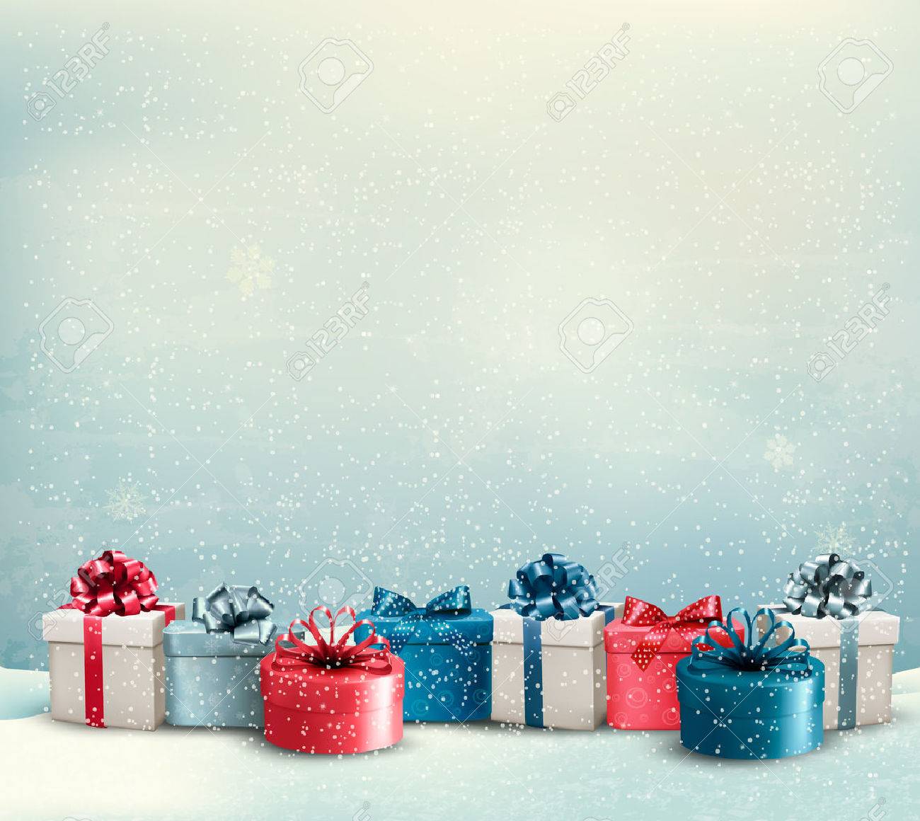 Holiday Christmas Background With A Border Of Gift Boxes Vector