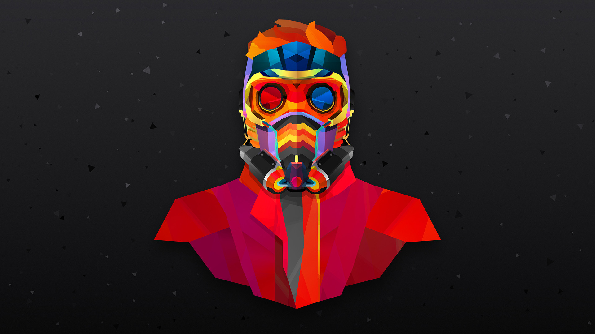 A cool, low-poly style illustration of Star-Lord (Peter Quill) from Guardians of the Galaxy, perfect for a desktop wallpaper