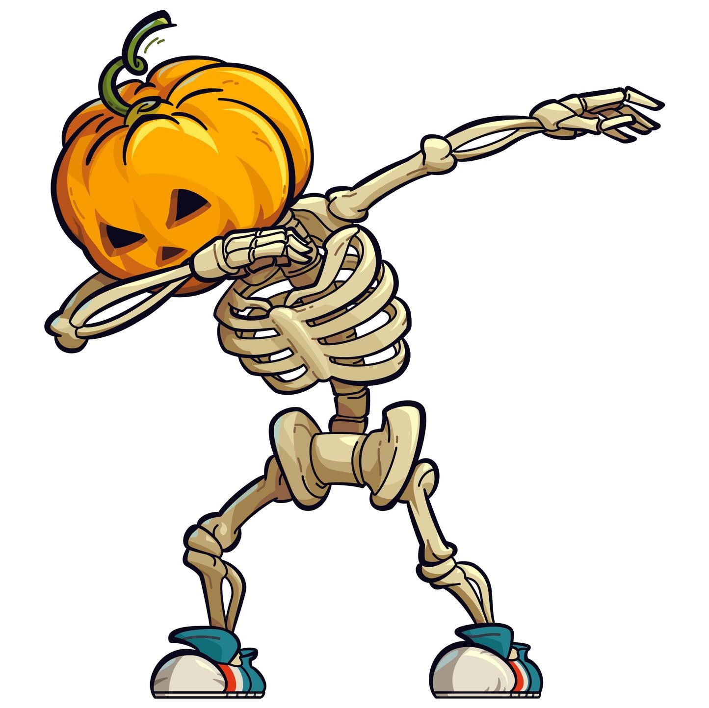 Halloween Pumpkin Skeleton Dabbing Icon   Removable Wall Adhesive