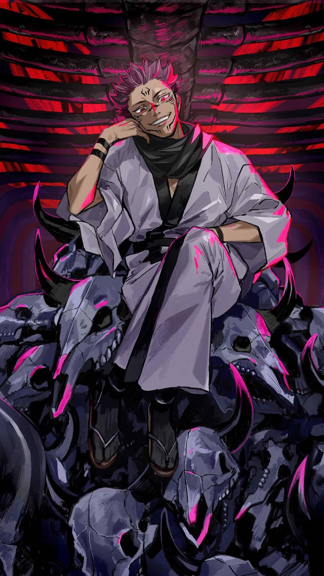 King Of Curses Sukuna Occupying His Throne Wallpaper
