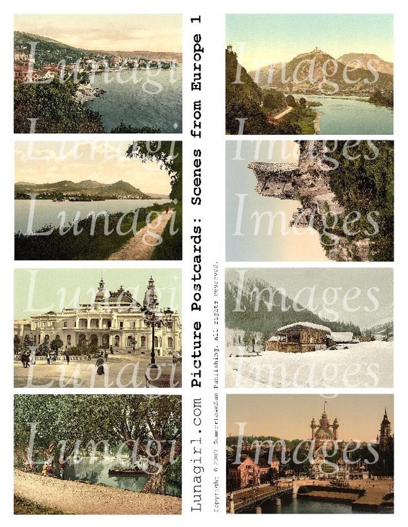 Vintage Postcards Europe Digital Collage Sheet Retro Travel