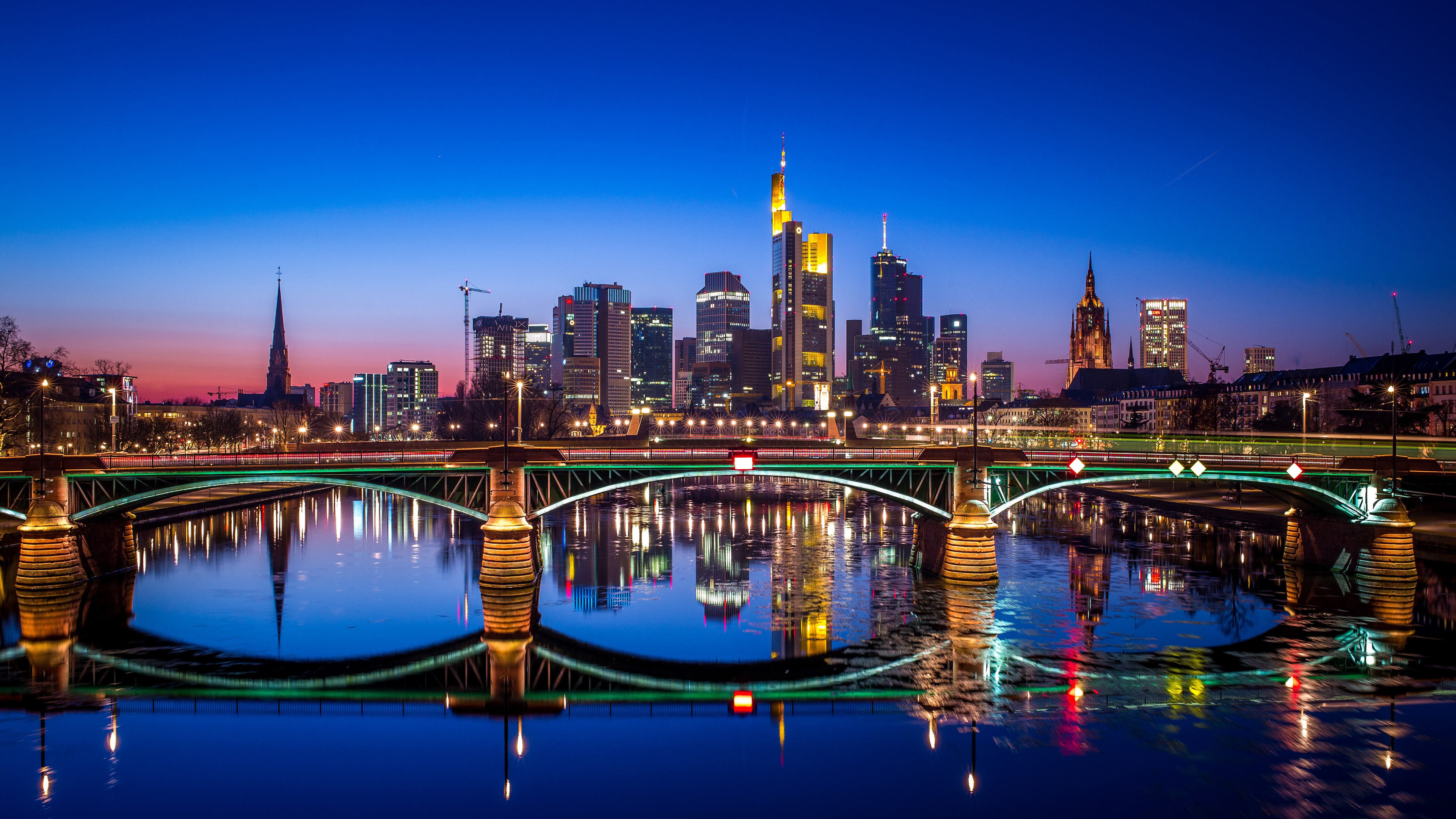 Frankfurt Bridge Night Germany UHD 4k Wallpaper
