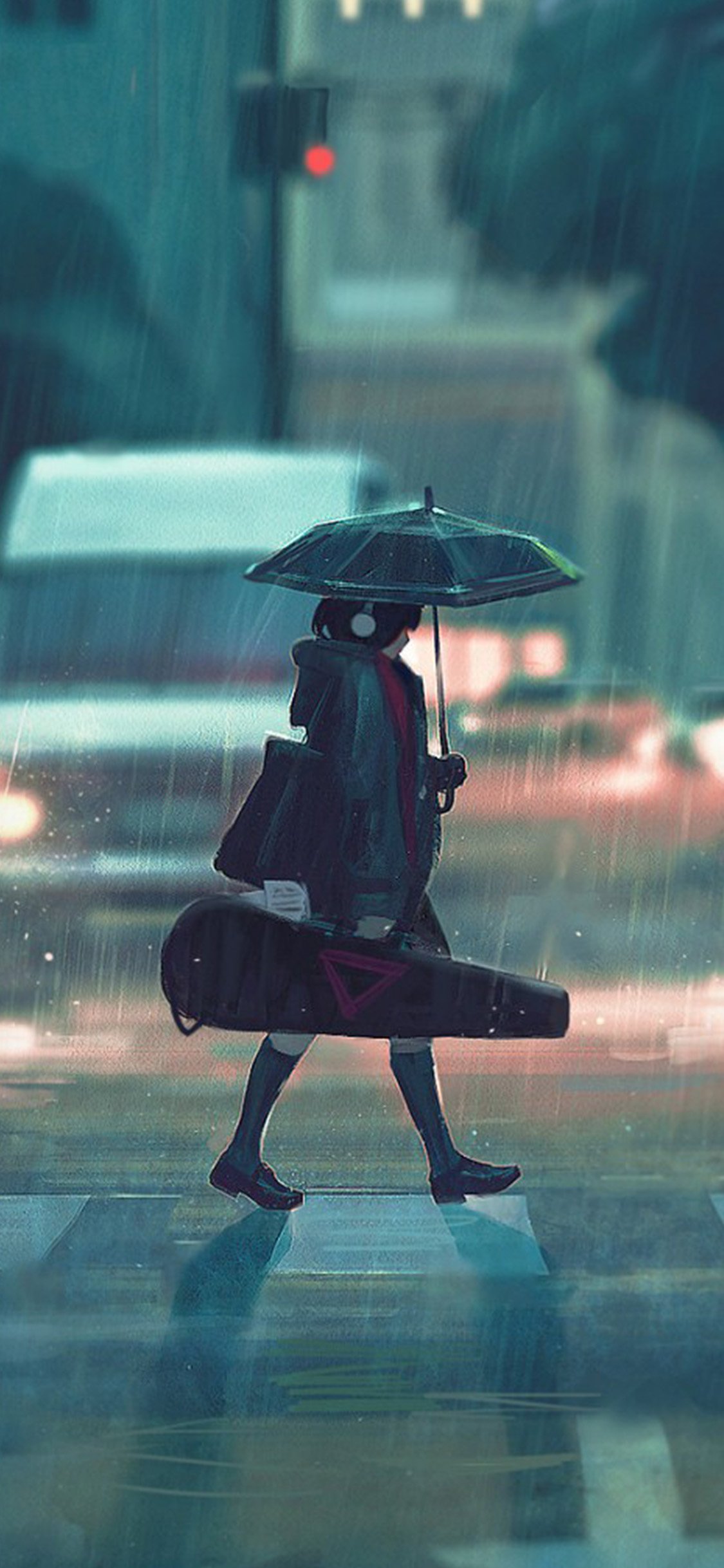 Rainy Day Anime Paint Girl iPhone X Wallpaper