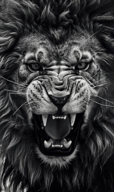 Angry Lion Face Black White Wallpaper