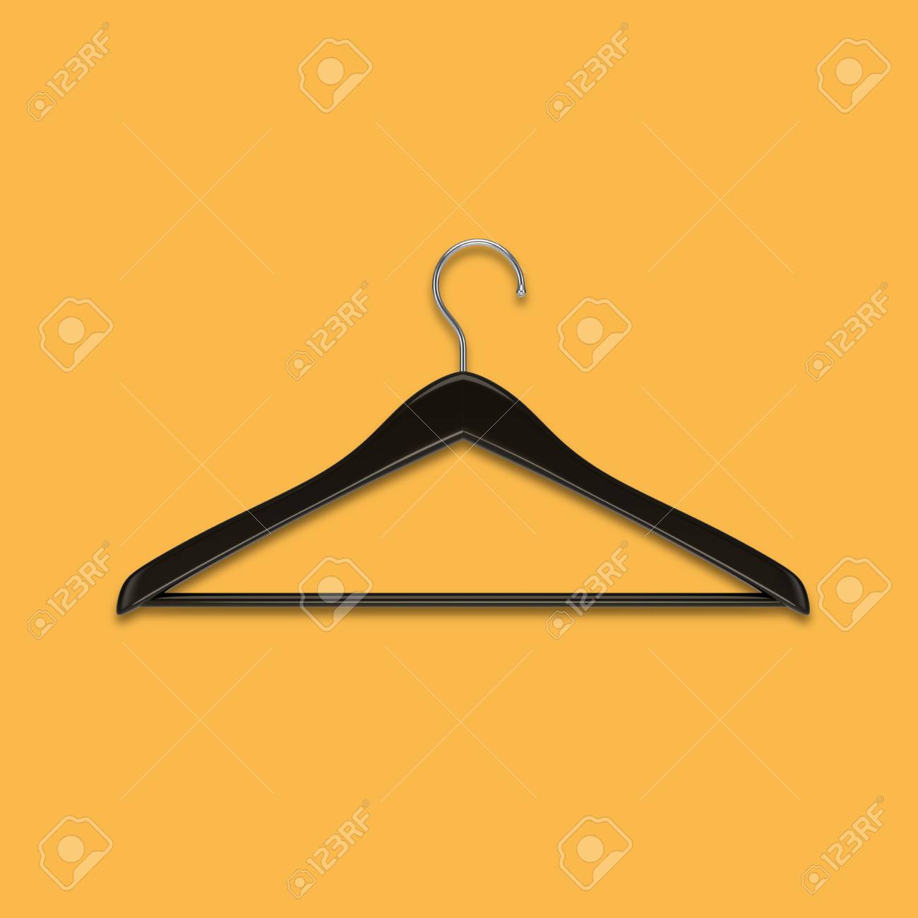 Boutique Shop Black Clothes Hanger Isolated On Yellow Background