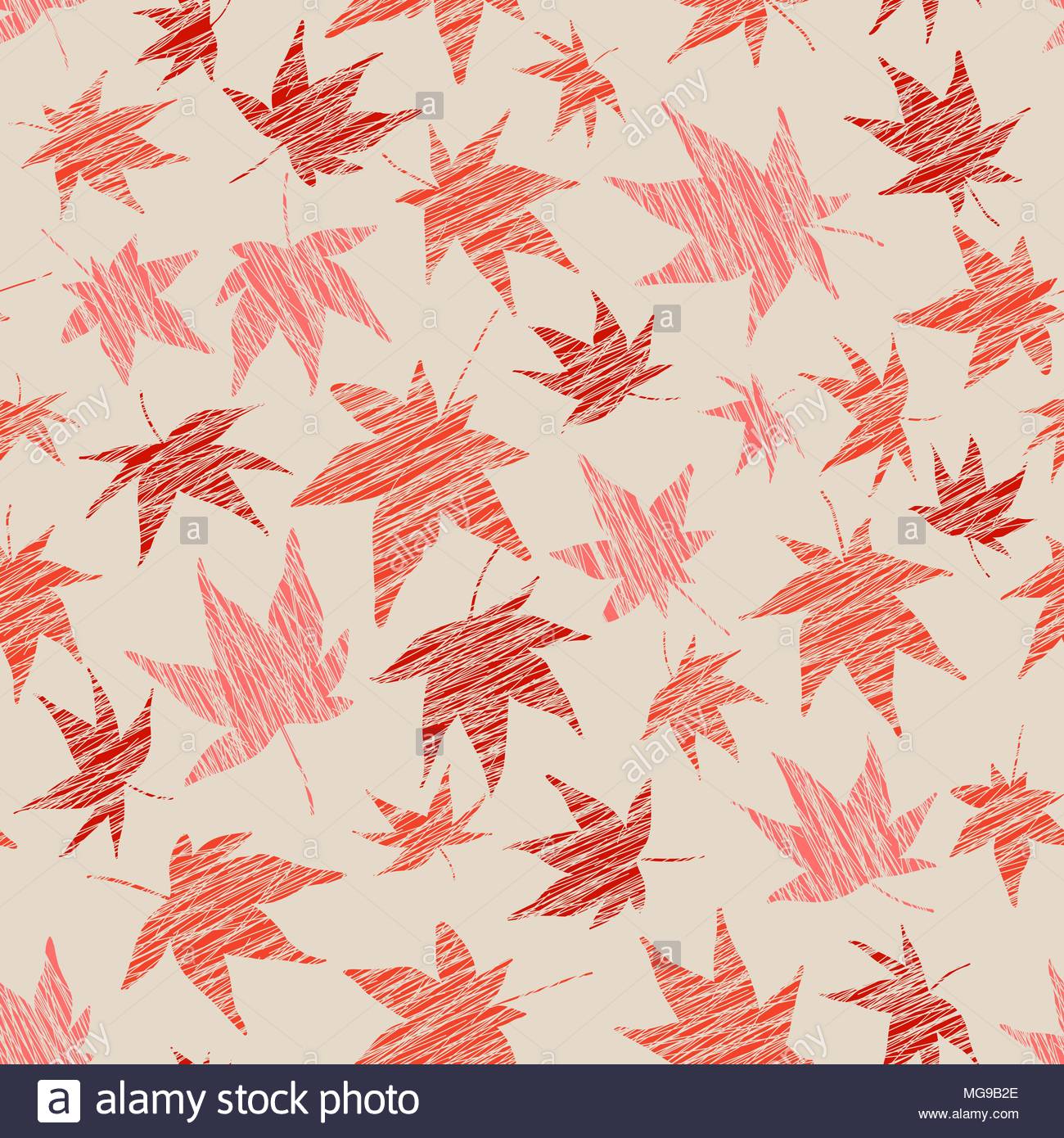 Seamless Pattern With Scratched Maple Leaves Warm Colors Autumn
