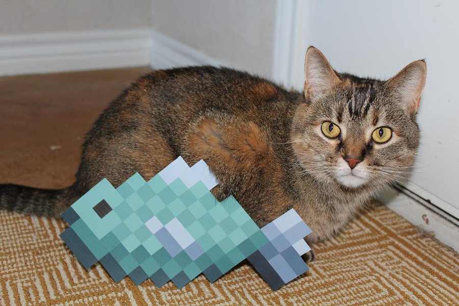 Minecraft Ocelot And Wolf Wallpaper Pepper With Her Fish