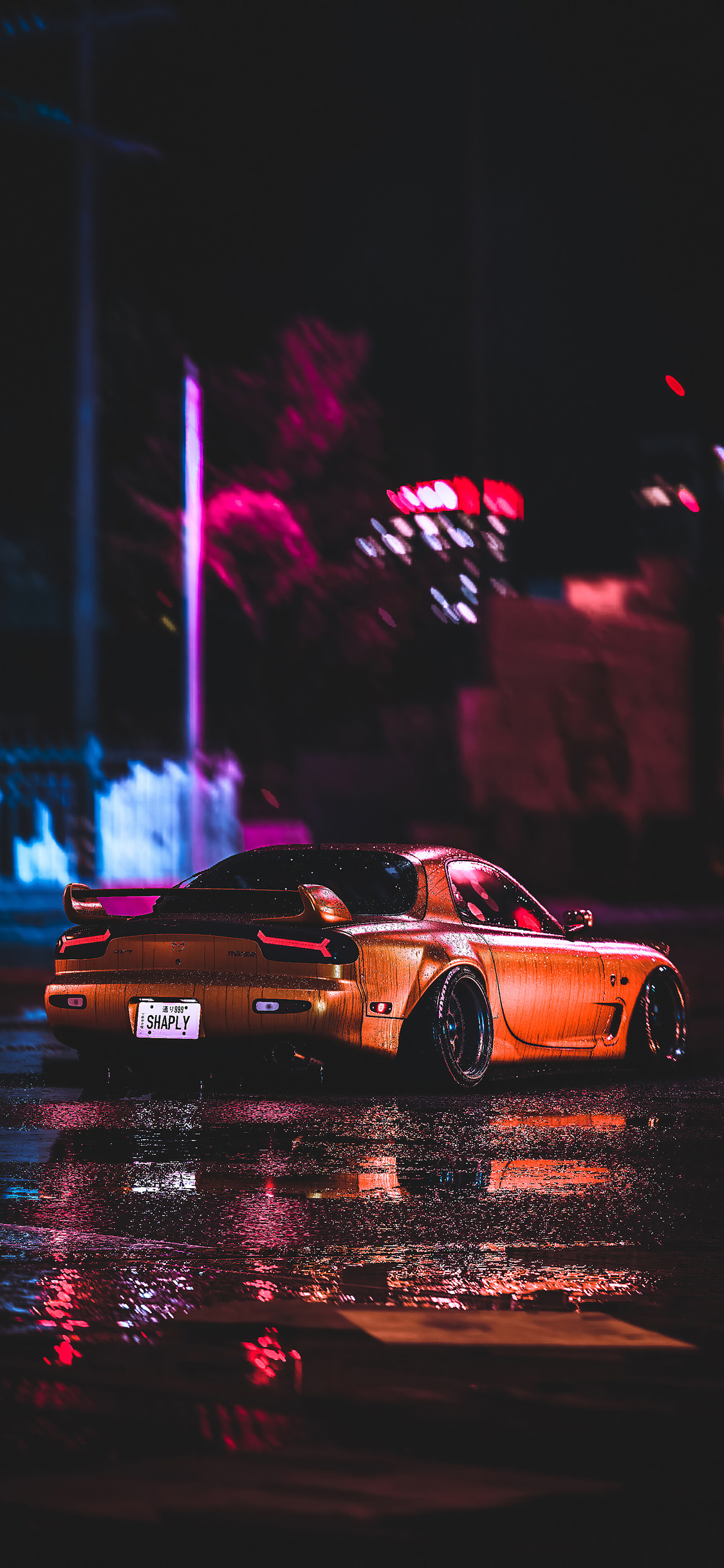 Mazda Rx7 City Night Lights 4k iPhone Xs X HD Wallpaper Image