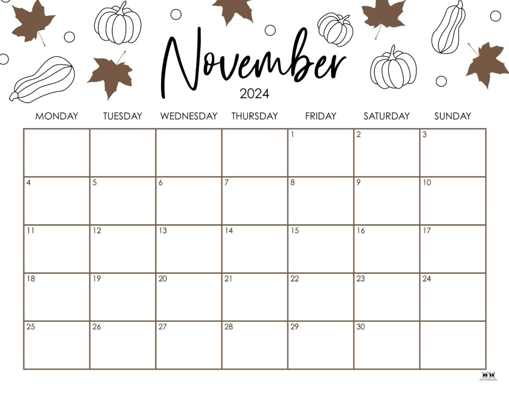 A minimalist November 2024 calendar wallpaper with a fall theme
