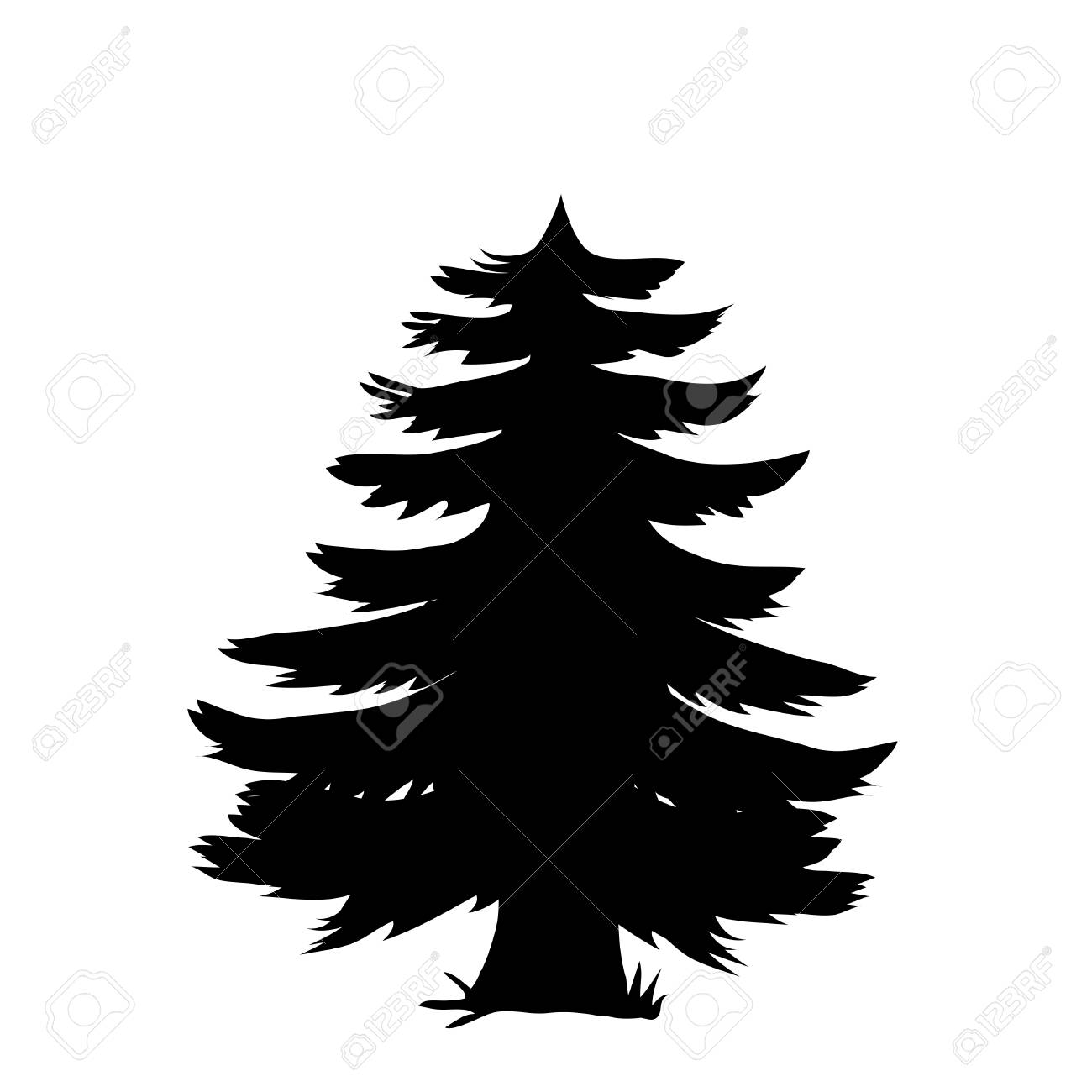 Black Silhouette Of Pine Tree Icon Isolated On White Background