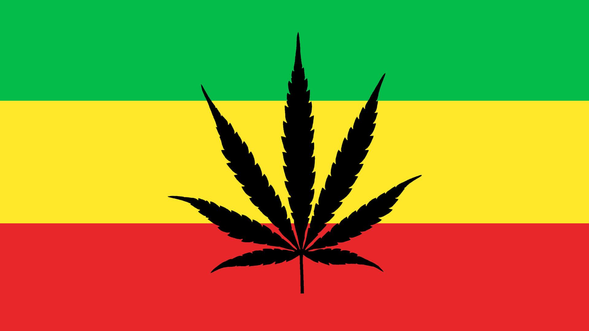 Download Marijuana Leaf On Rasta Flag Wallpaper