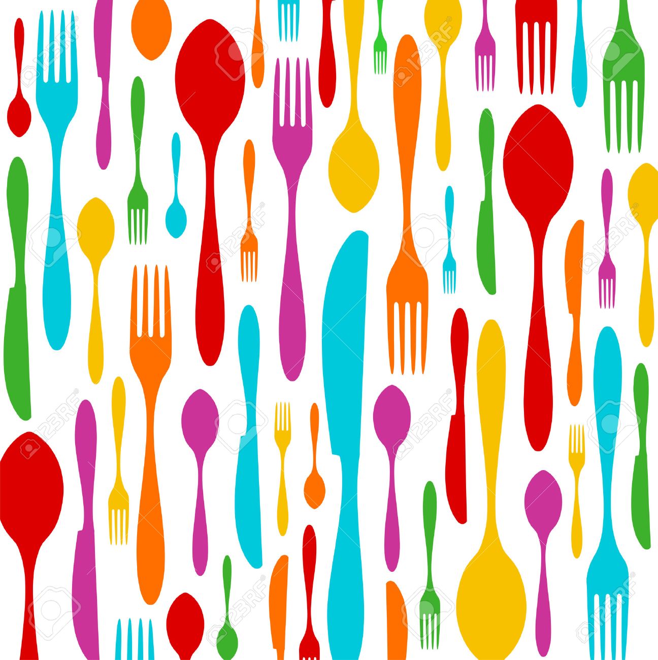 Cutlery Colorful Silhouettes Background Spoon Knife And Fork