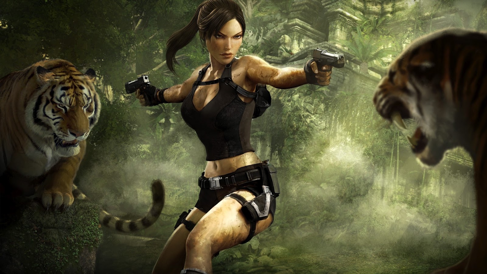 Home Lara Croft Tom Raider Vs Tigers HD Wallpaper