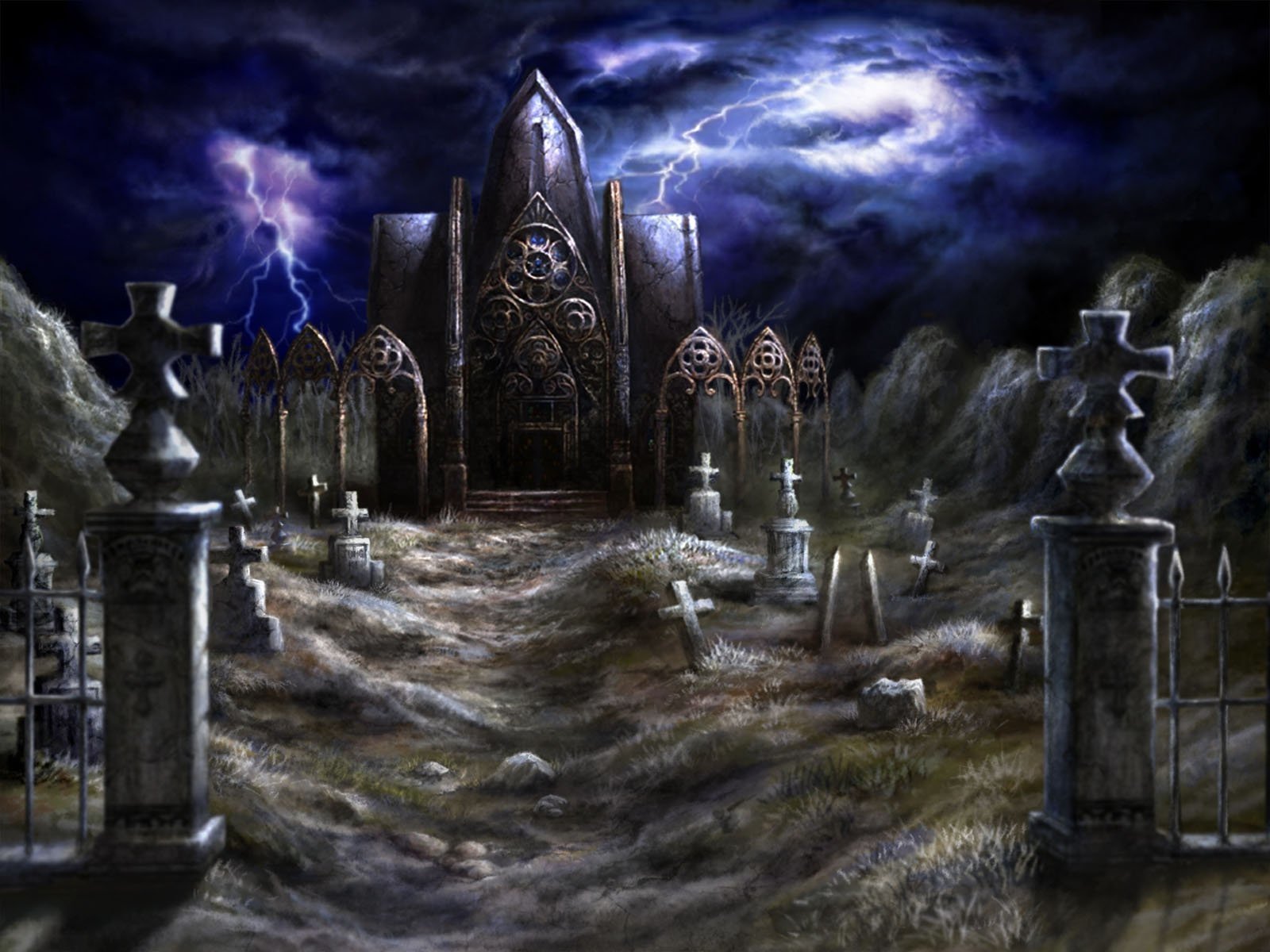 Cemetery on a Stormy Night Wallpaper and Background Image 1600x1200