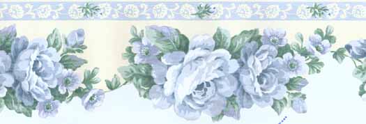 Blue Die Cut Rose Wallpaper Border