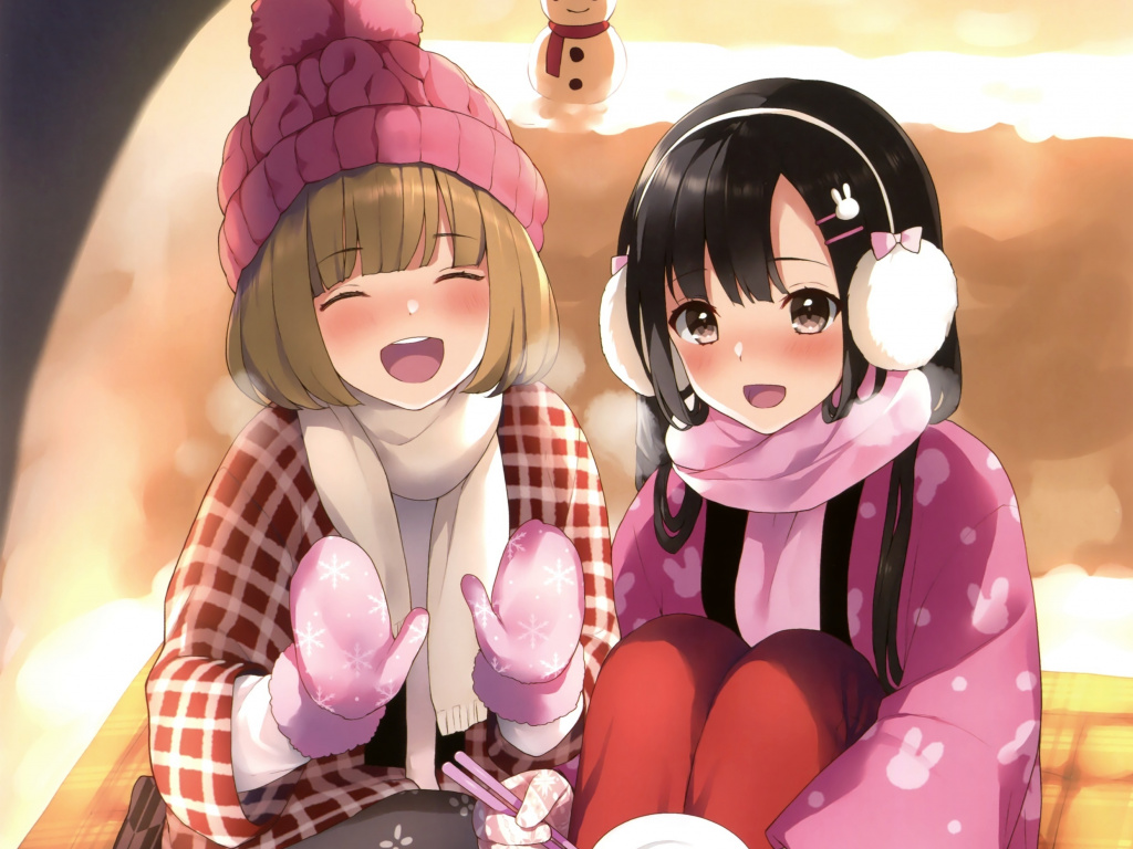 Winter Cute Anime Girls Friends Wallpaper Girl