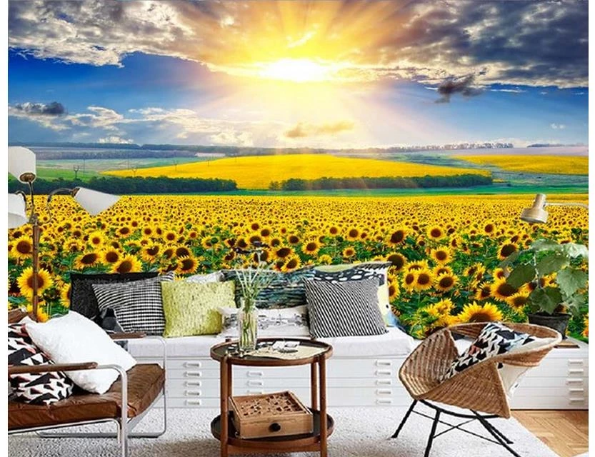 Free download 3d room wallpaper Sunflower sun TV backdrop modern living