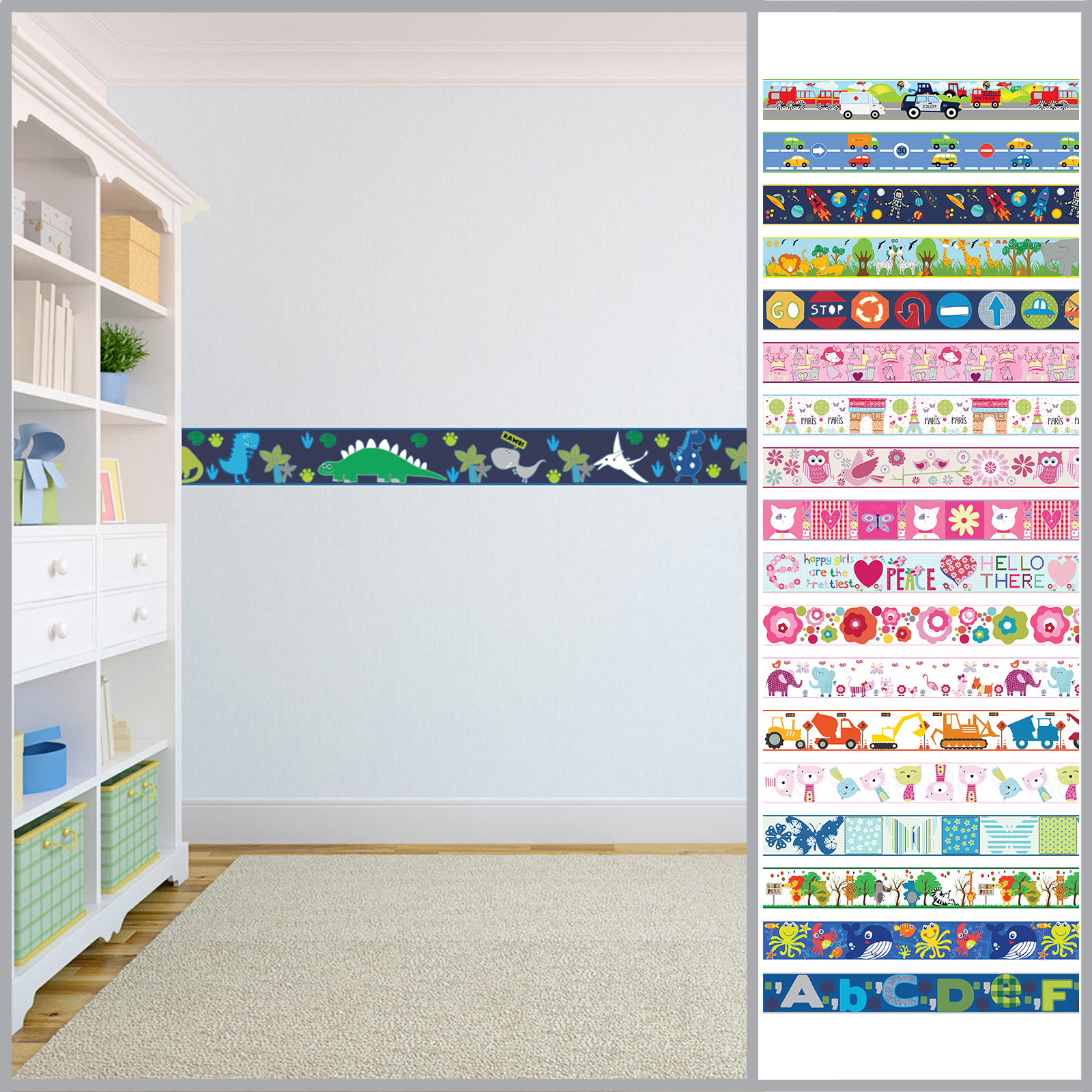 Wallpaper Borders Childrens Kids Nursery Boys Girls Bedroom Wall Self 1600x1600