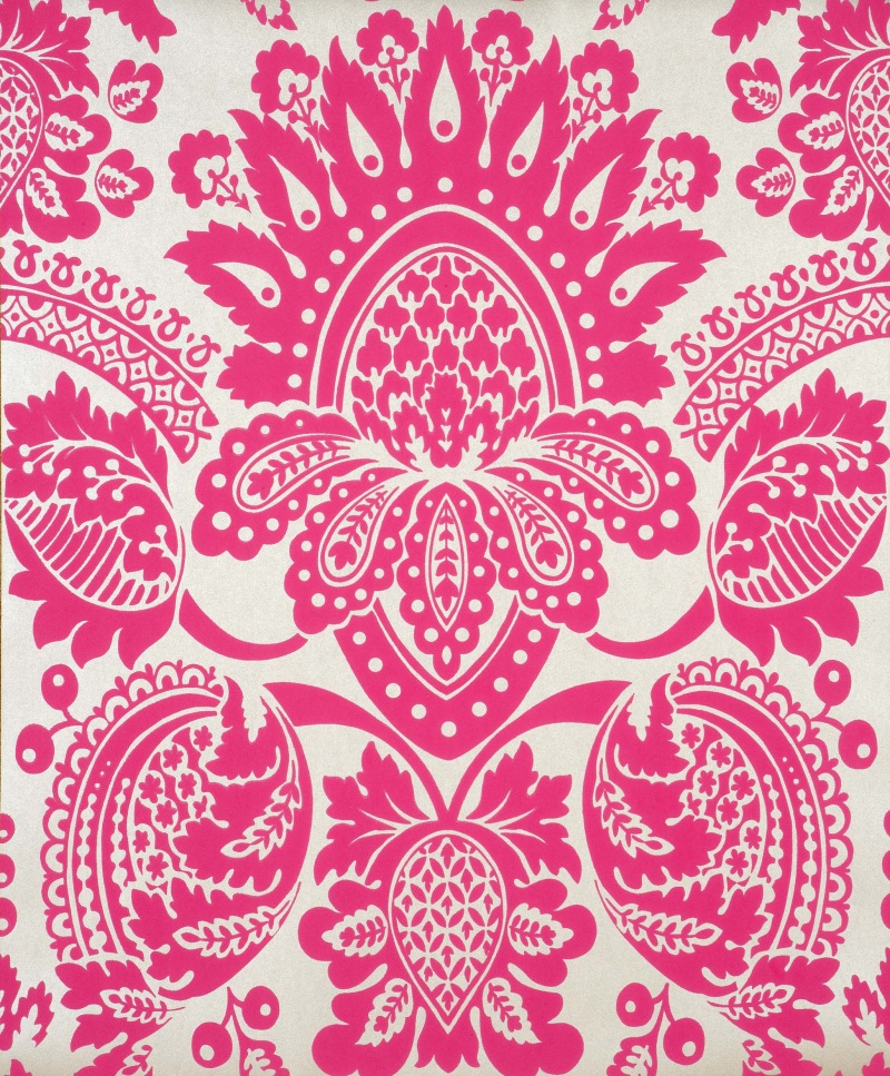 Image Pink And Silver Damask Wallpaper