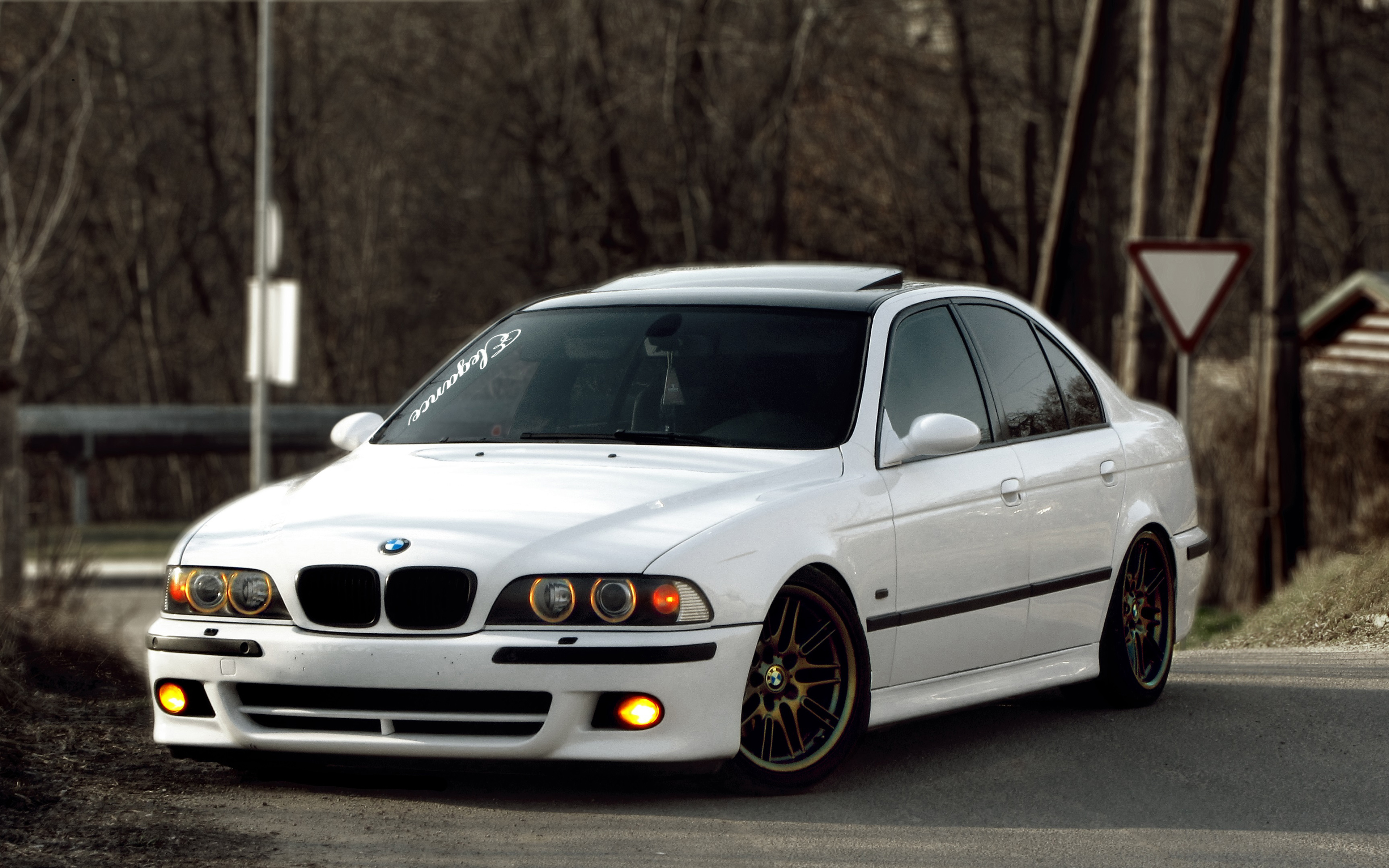White BMW M5 E39 Sedan parked on a road
