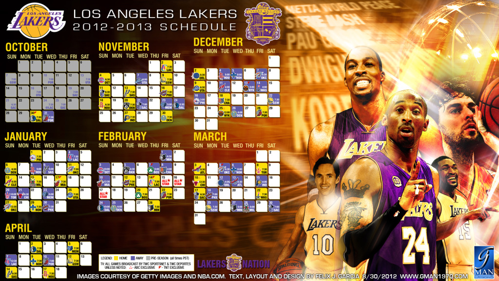 Lakers Schedule Calendar 2012 2013 Wall
