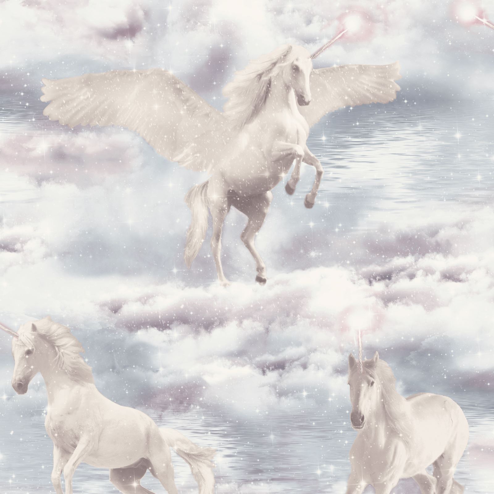 Unicorn Kingdom Wallpaper Gel Glitter Accents Grey Arthouse