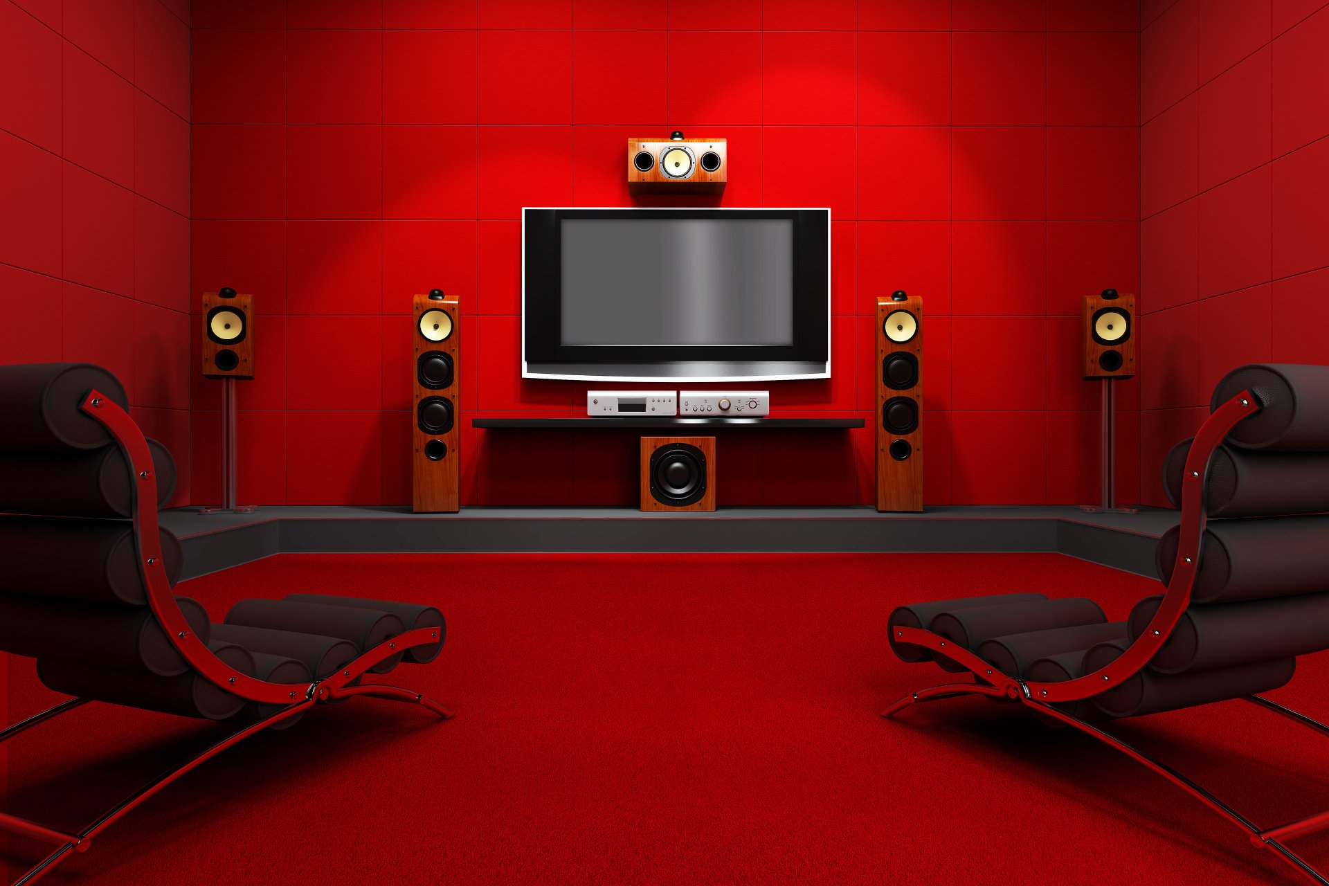 Stylish Home Theater In Red Wallpaper