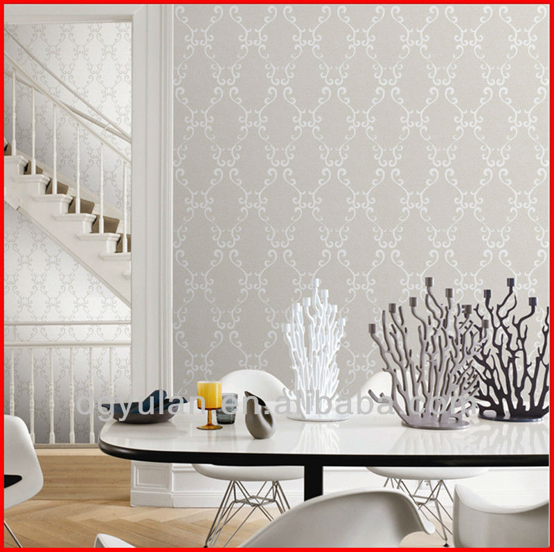 Stylish Grey Scroll Design Embossing Decorative Pvc Wallpaper