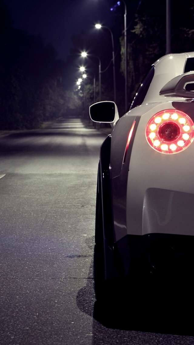 White Nissan Gtr At Night Rear Section iPhone Wallpaper