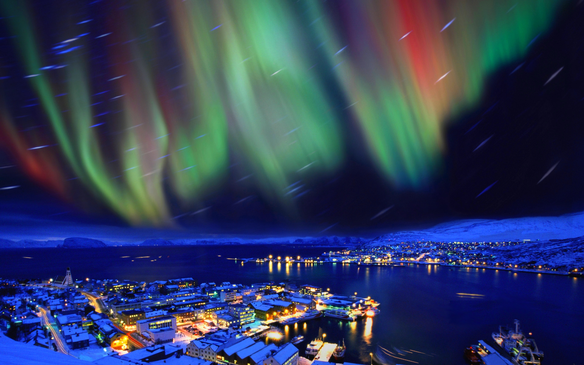 Norway Cities Sky Northern Lights Nights Stars Wallpaper Background